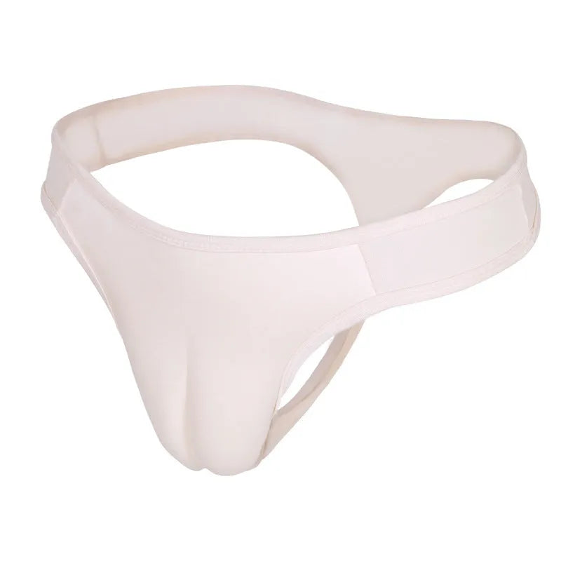 Pseudo-girl panties hide one-piece dildo pants in cotton, skin tone colour, rear view showing concealed design.