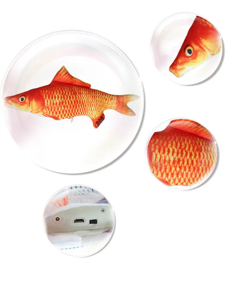 Plush bionic fish cat toy emulating beating fish motion, available in four styles