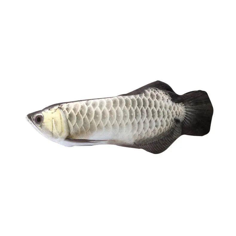 Plush bionic fish cat toy emulating beating fish motion, available in four styles