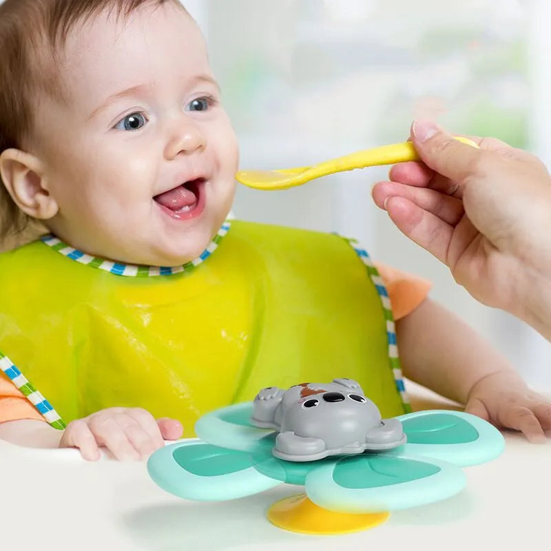 Spinning top baby sucker toy with suction cup in 3PCS set, plastic, 18x8.5x13.5cm, for bath and feeding play