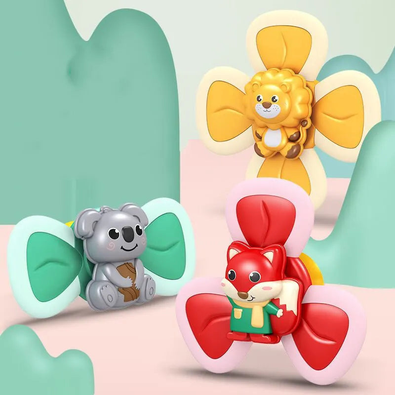 Spinning top baby sucker toy with suction cup in 3PCS set, plastic, 18x8.5x13.5cm, for bath and feeding play