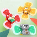 Spinning top baby sucker toy with suction cup in 3PCS set, plastic, 18x8.5x13.5cm, for bath and feeding play
