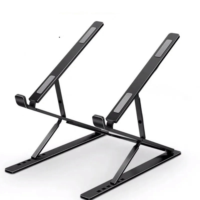 Double-layer aluminium alloy foldable laptop stand in silver, height adjustable from 25 to 310 mm