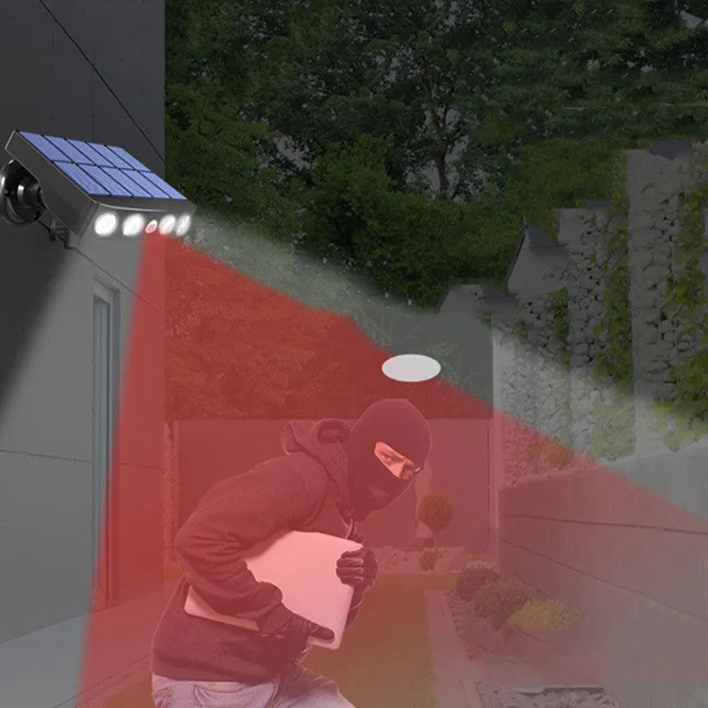 Solar-powered security wall lamp with motion sensor in black or white finish