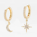 Fashion Star Moon asymmetric earrings copper micro inlay gold gems 30x12cm women's jewellery