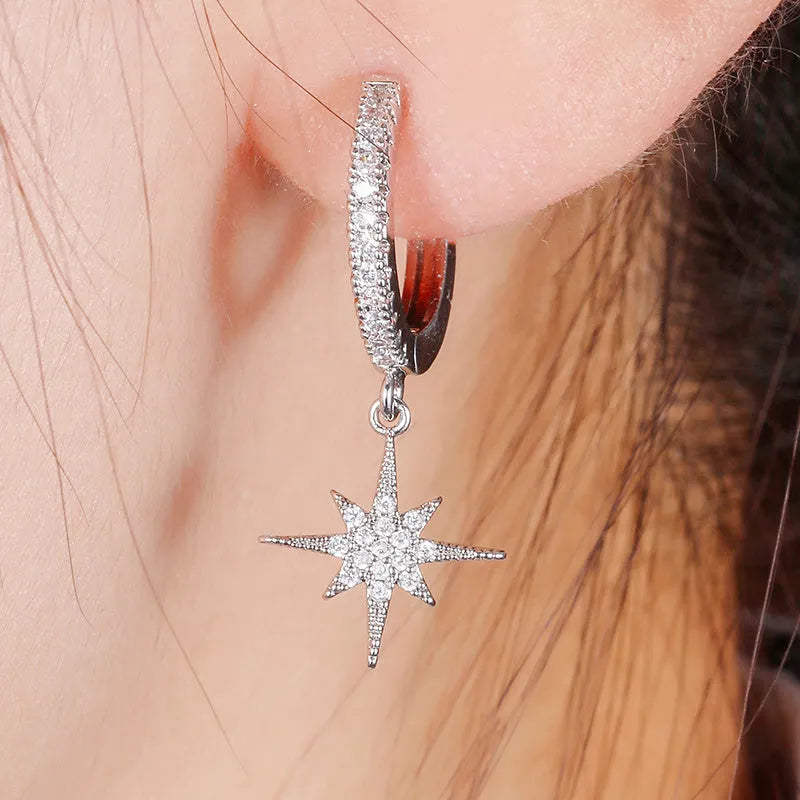 Fashion Star Moon asymmetric earrings copper micro inlay gold gems 30x12cm women's jewellery