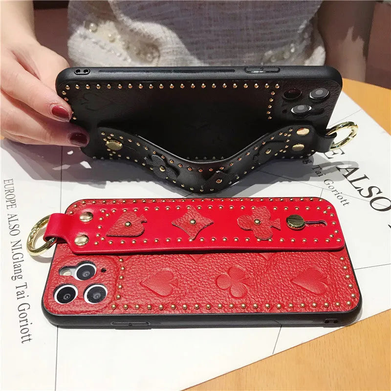 Leather willow floral handmade back cover for Apple iPhone in black