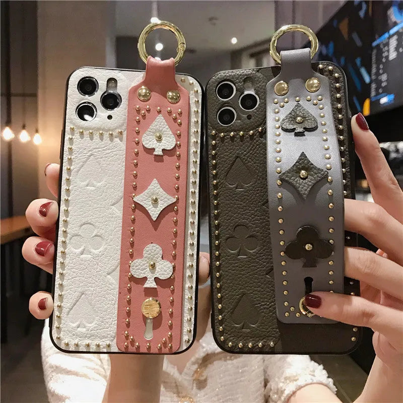 Leather willow floral handmade back cover for Apple iPhone in black