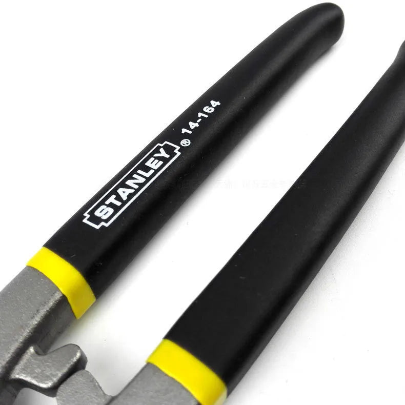 Yellow high carbon steel tin snips shears 200mm long for cutting barbed wire and metal plate.