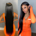 Long straight black chemical fibre wig headgear with natural style and supple finish
