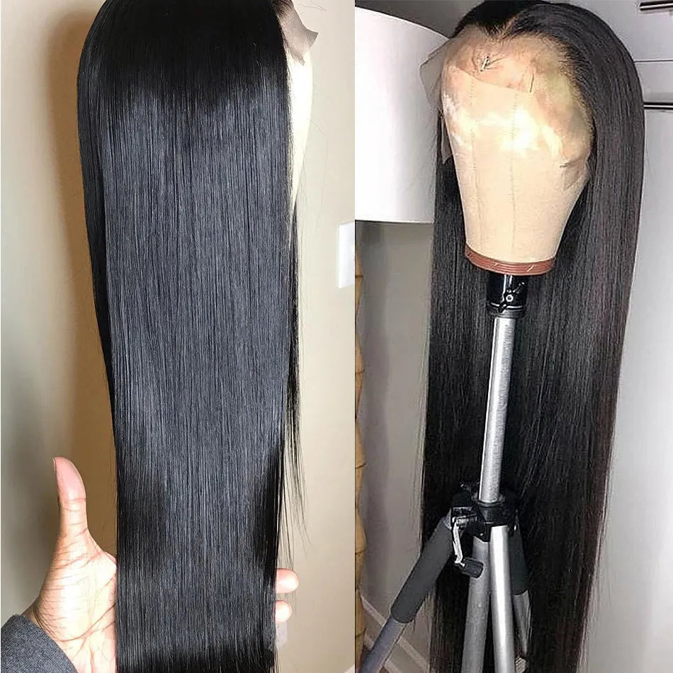 Long straight black chemical fibre wig headgear with natural style and supple finish