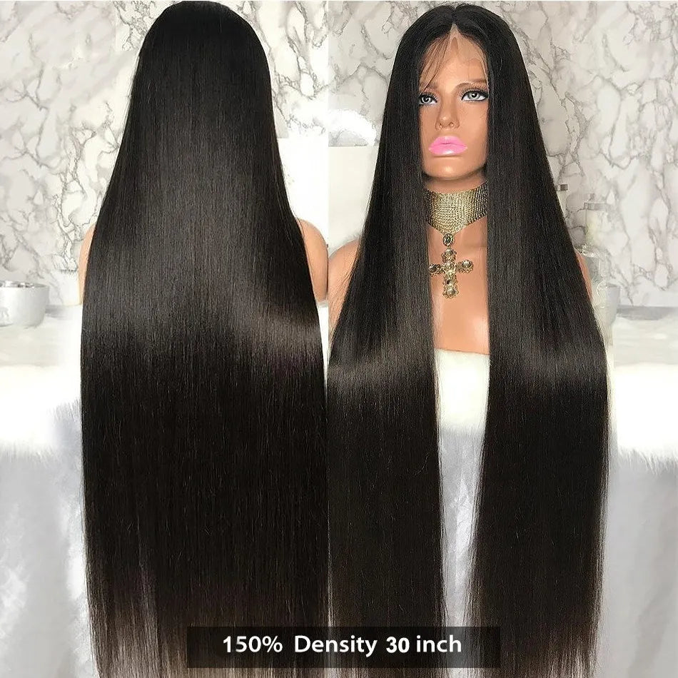 Long straight black chemical fibre wig headgear with natural style and supple finish