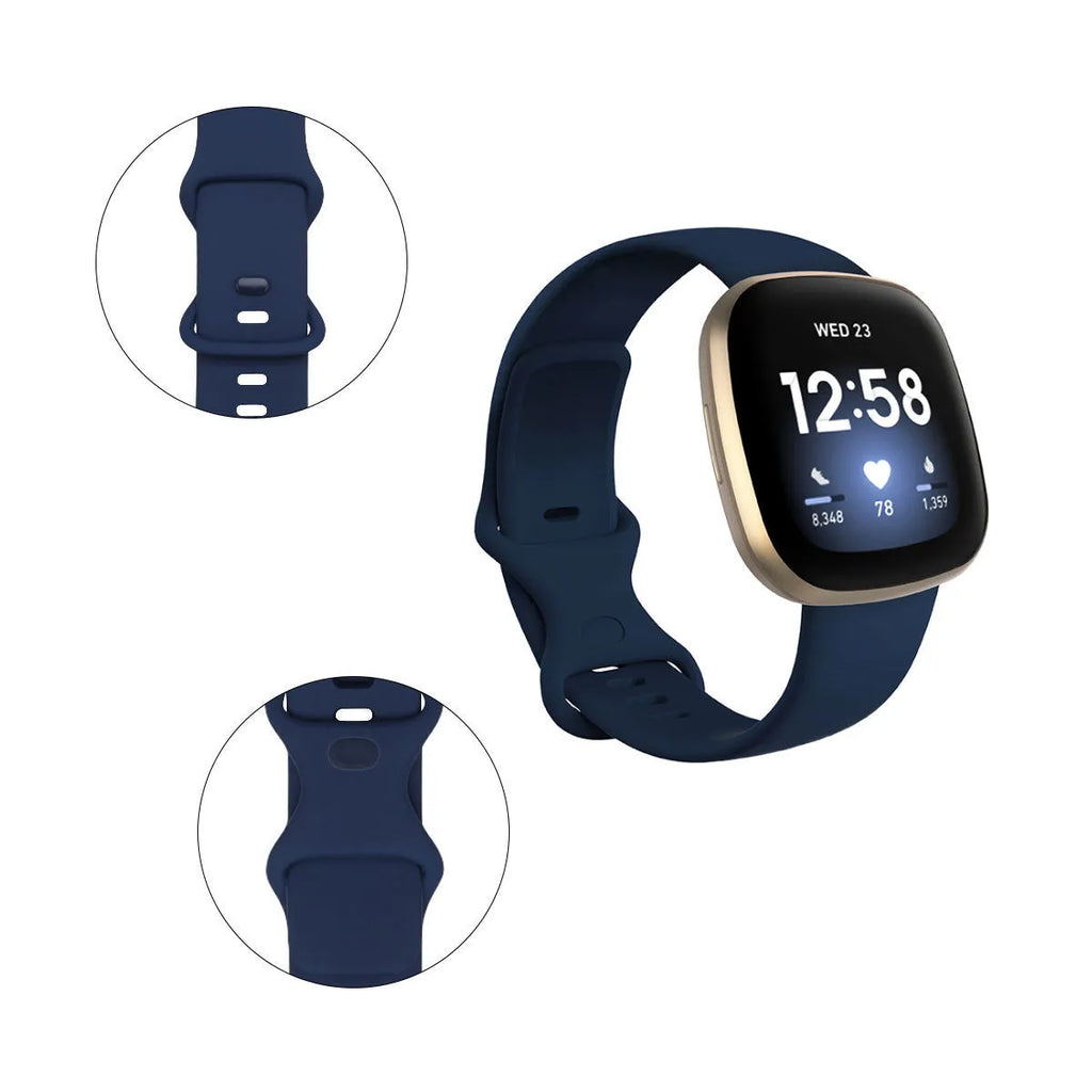Fitbit Versa3 smartwatch with a TPU silicone replacement strap in one of six available colours