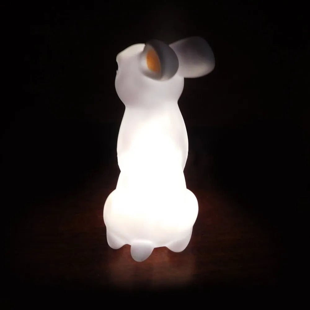 White vinyl PVC plastic rabbit LED night light measuring 73x98x154mm
