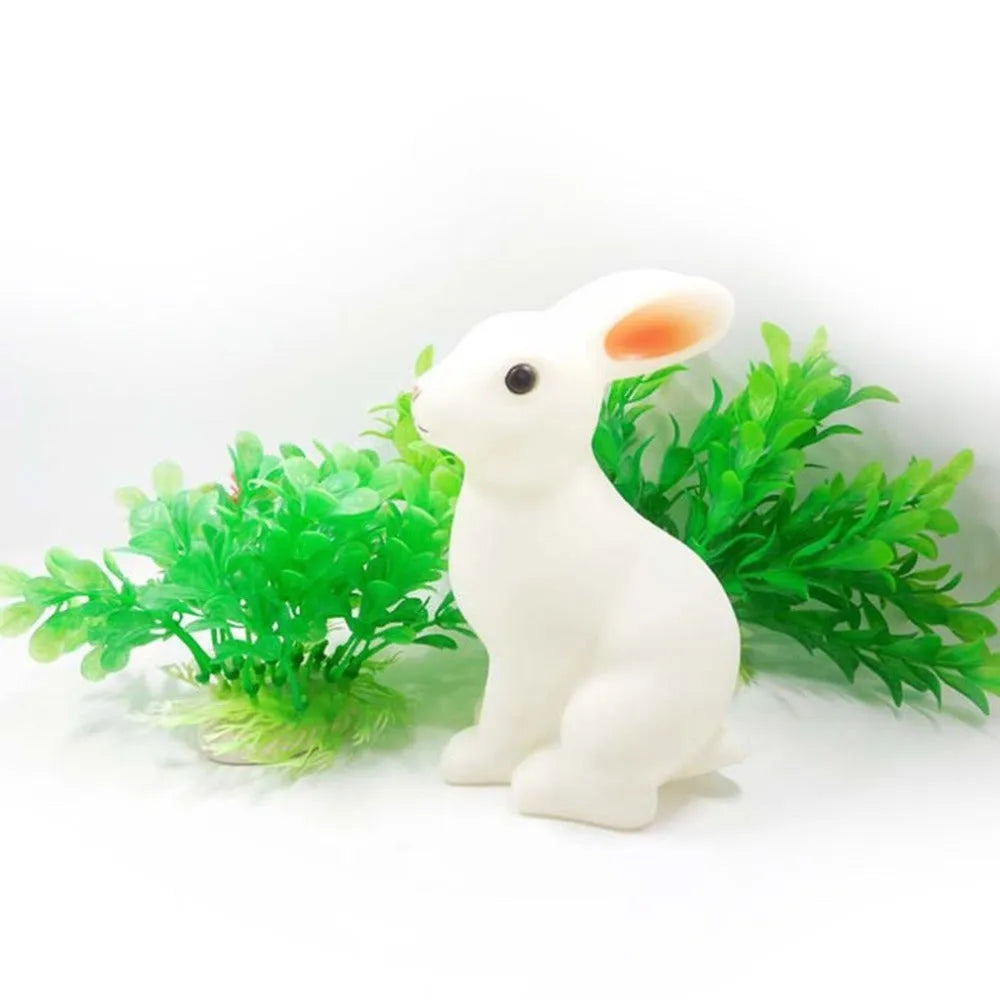 White vinyl PVC plastic rabbit LED night light measuring 73x98x154mm
