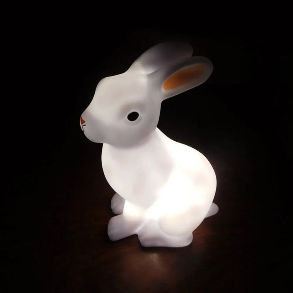 White vinyl PVC plastic rabbit LED night light measuring 73x98x154mm