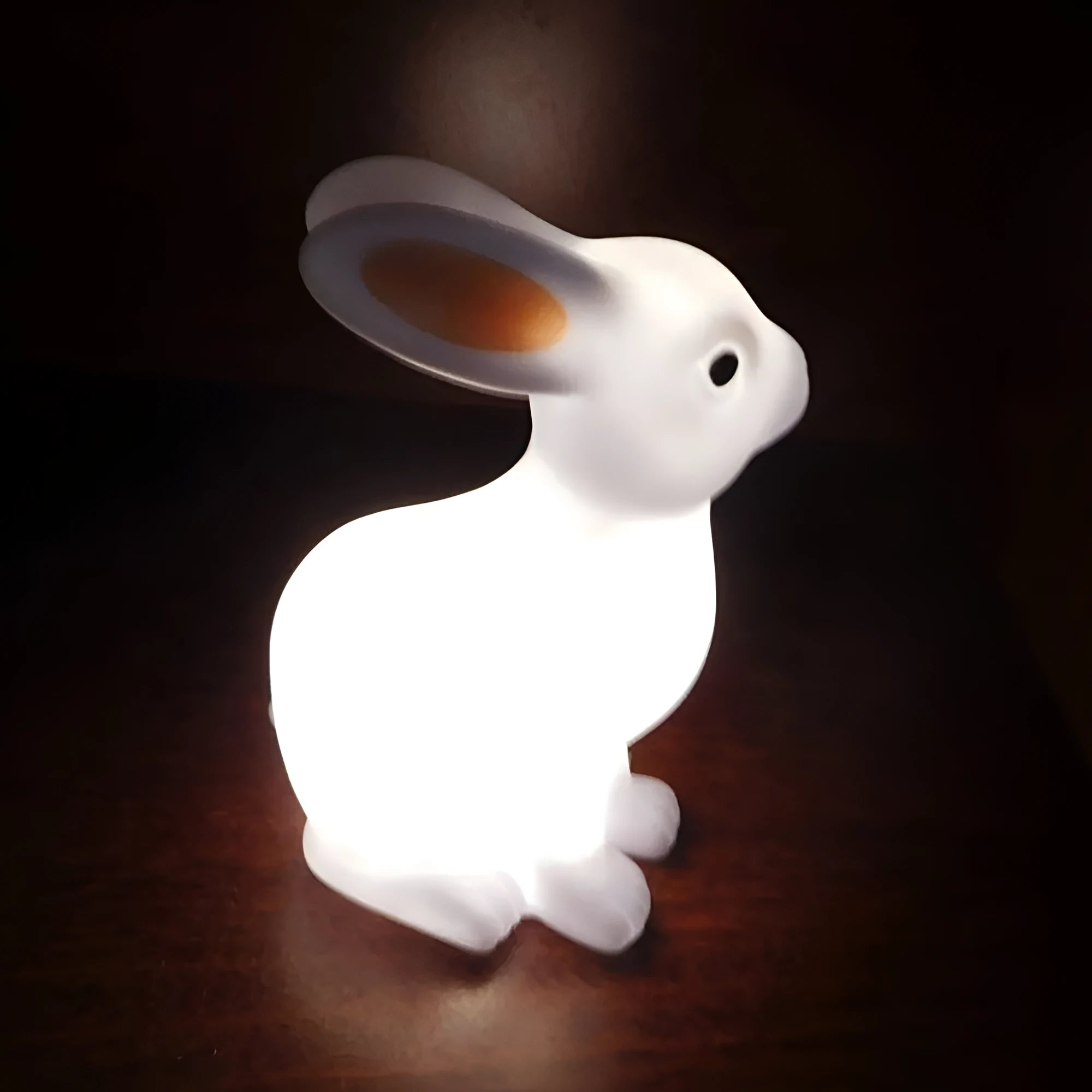 White vinyl PVC plastic rabbit LED night light measuring 73x98x154mm