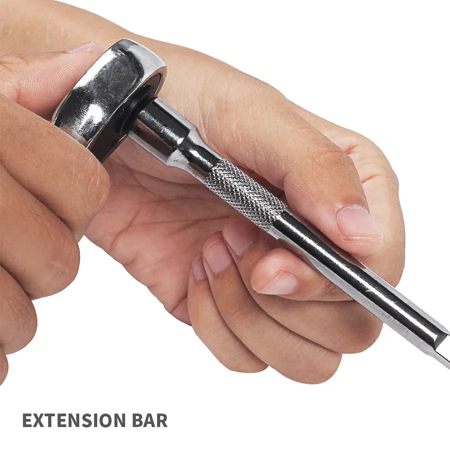 Green plastic case open to show a 46-piece car repair socket and wrench set with alloy steel tools.