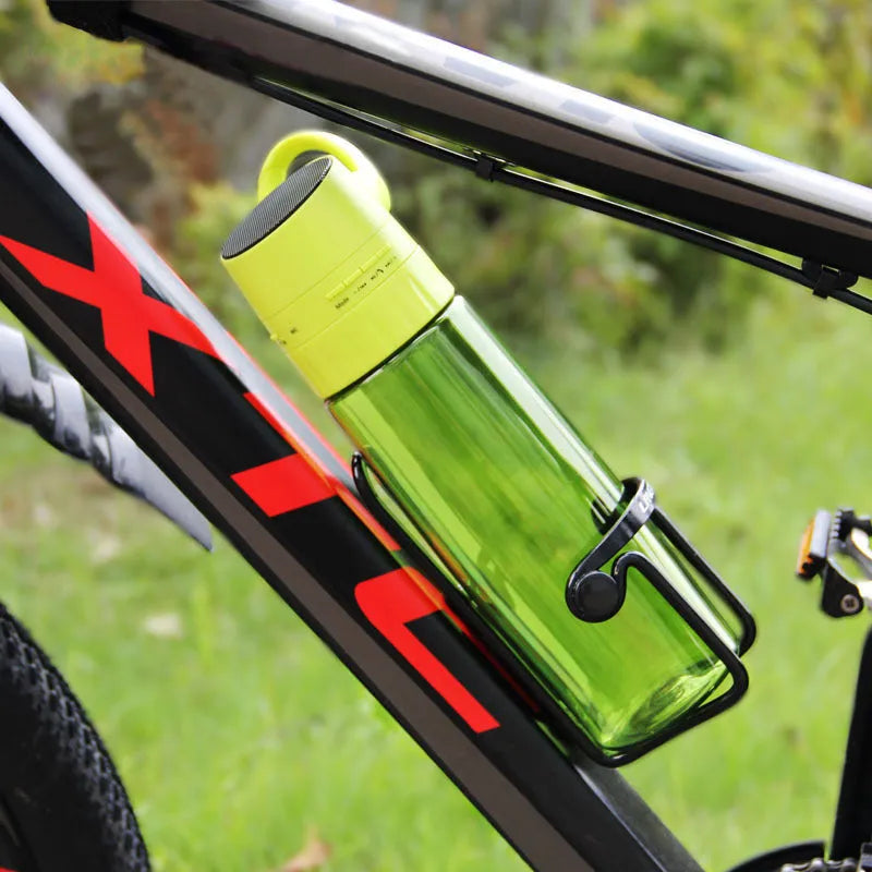 Grey 750ml cycling sports water bottle with integrated Bluetooth audio speaker
