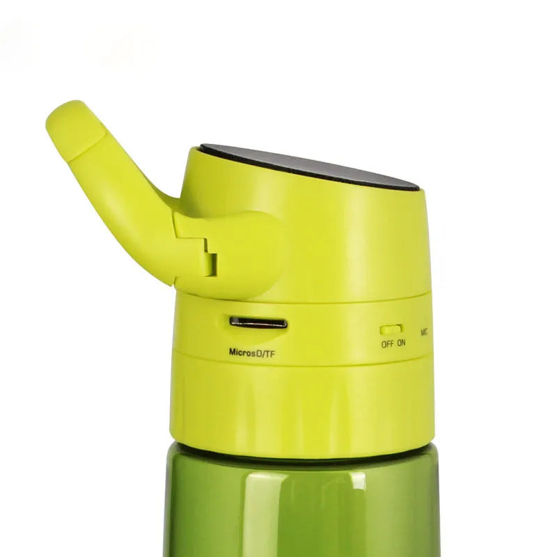 Grey 750ml cycling sports water bottle with integrated Bluetooth audio speaker