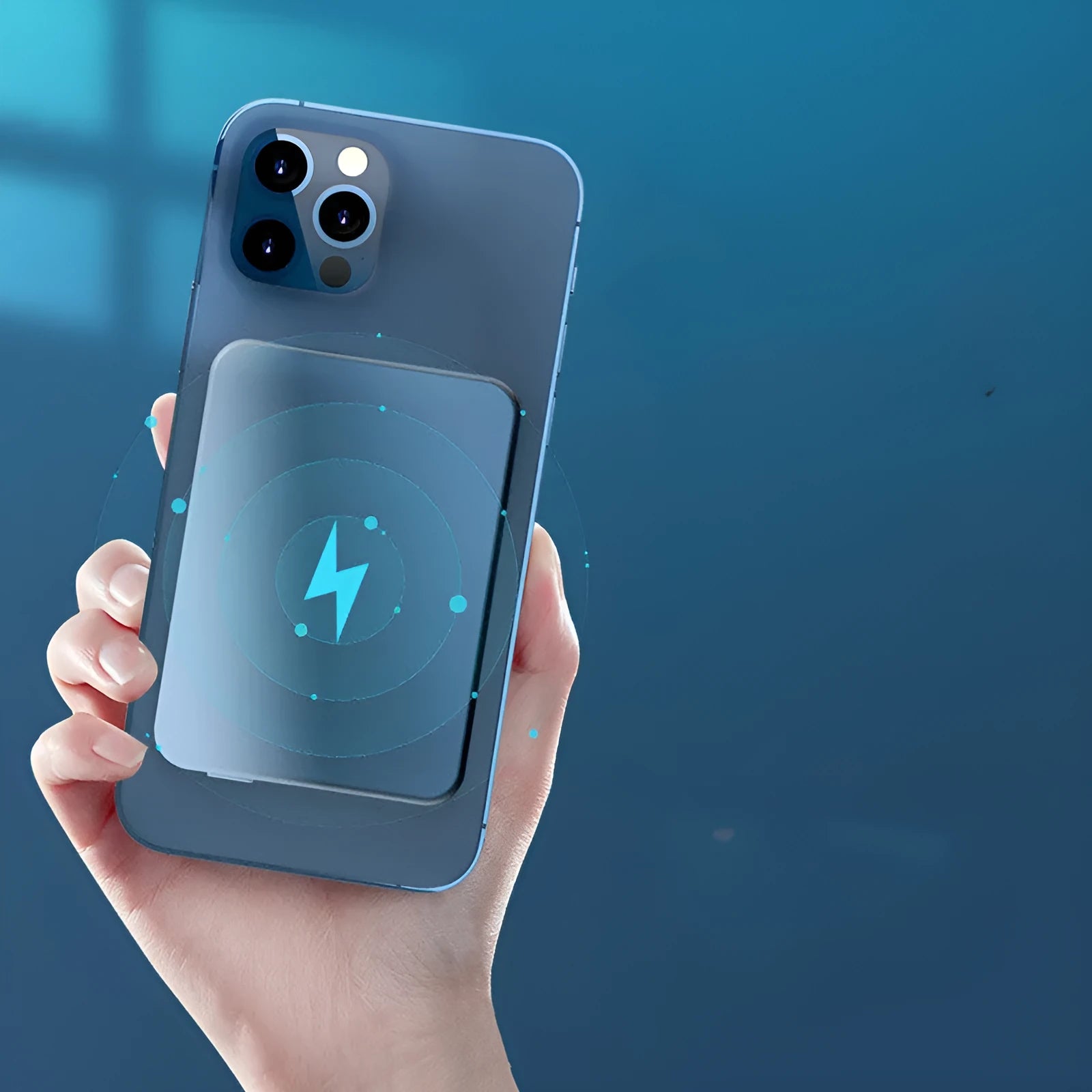 Silver Apple magnetic wireless charging power bank showing aluminium casing and compact size.