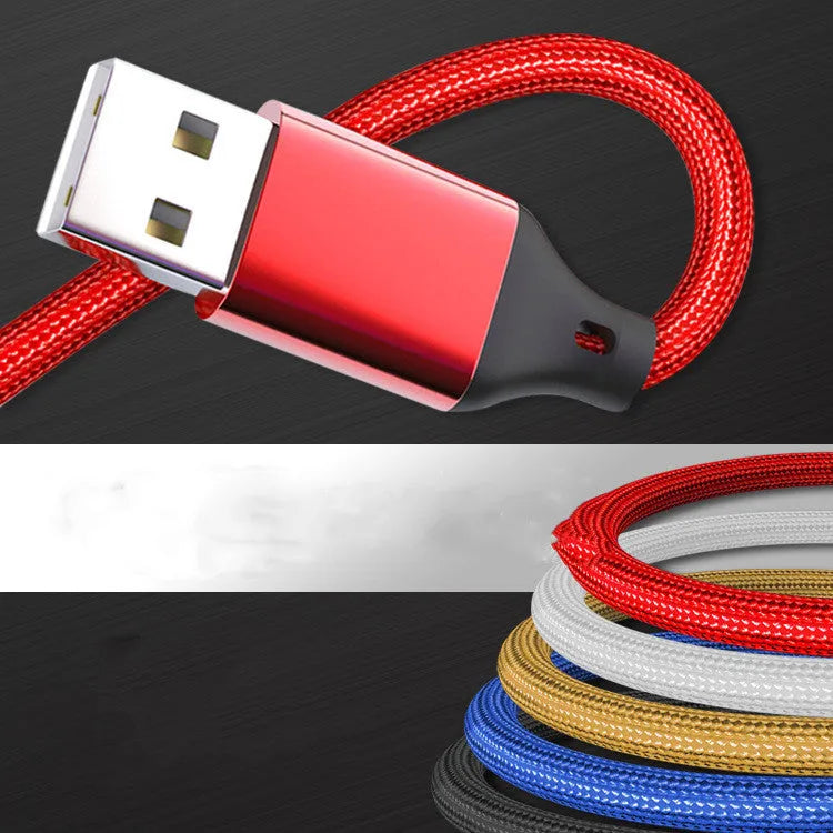 Three-in-one charging cable 1.2 metres long with TPE and nylon braid in multiple colour options