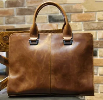 Men's leather-style business bag briefcase box shape zipper closure black coffee colour 38cm wide