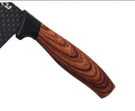 Six-piece stainless steel knife set with anti-rust coating and wheat straw handles in Suit style on a kitchen board