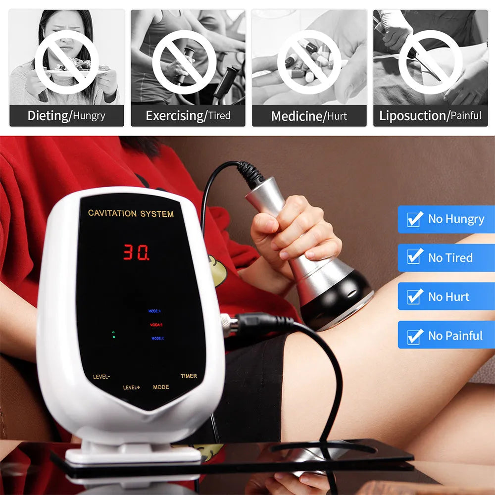 Ultrasonic fat rejection body sculpting apparatus in black and white ABS with 40KHz head and power cord