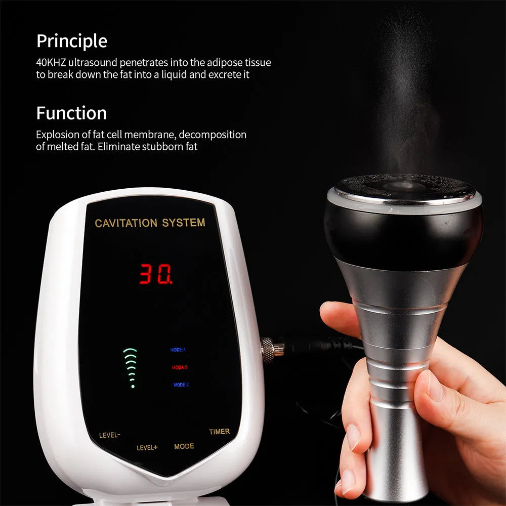 Ultrasonic fat rejection body sculpting apparatus in black and white ABS with 40KHz head and power cord