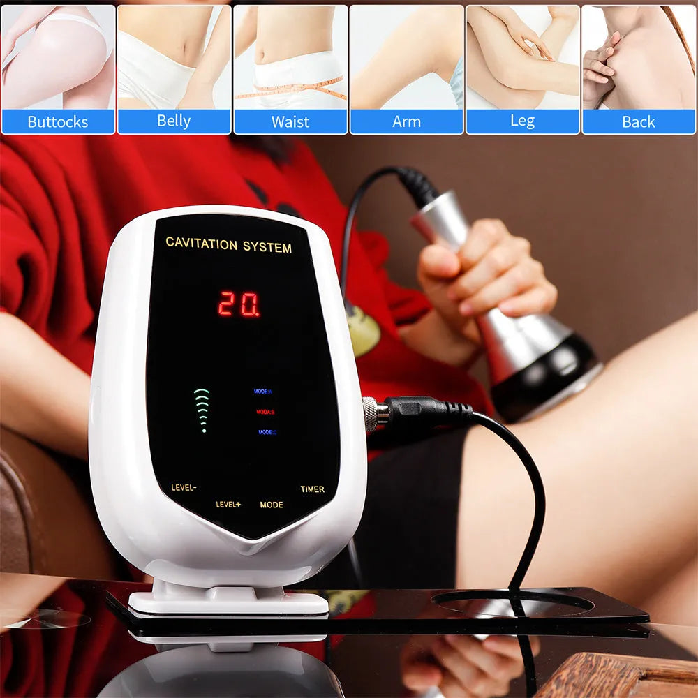 Ultrasonic fat rejection body sculpting apparatus in black and white ABS with 40KHz head and power cord