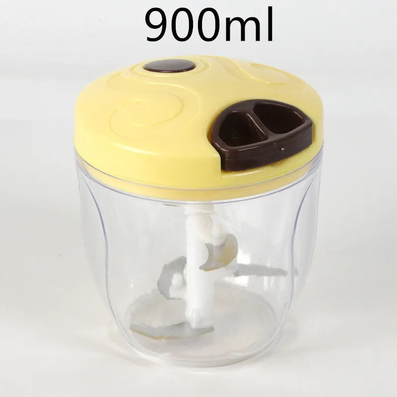 Green manual kitchen chopper with lid, three stainless steel blades, and a 500ml capacity container.