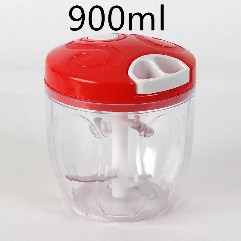 Green manual kitchen chopper with lid, three stainless steel blades, and a 500ml capacity container.