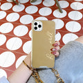 Golden cartoon mirror phone case with chain for iPhone, soft plastic cover compatible with iPhone models