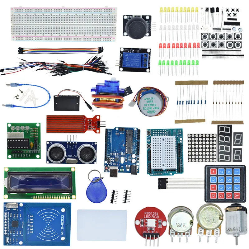 White box Arduino Uno R3 starter kit with RFID sensor module and electronic components