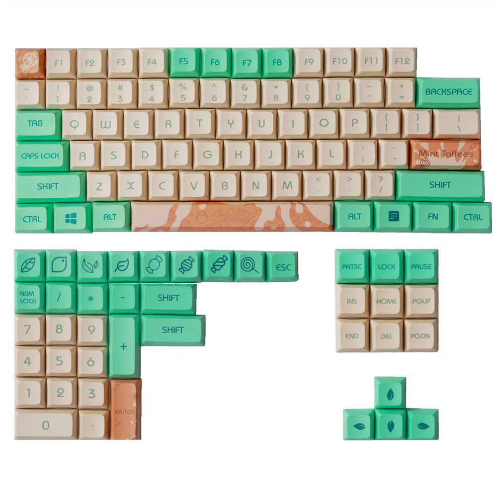 Mint toffee coloured XDA profile PBT keycap set for mechanical keyboards with DSA ball cap design