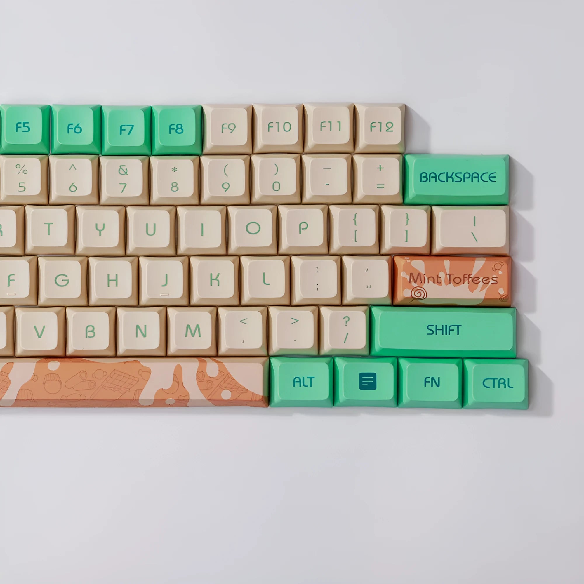 Mint toffee coloured XDA profile PBT keycap set for mechanical keyboards with DSA ball cap design