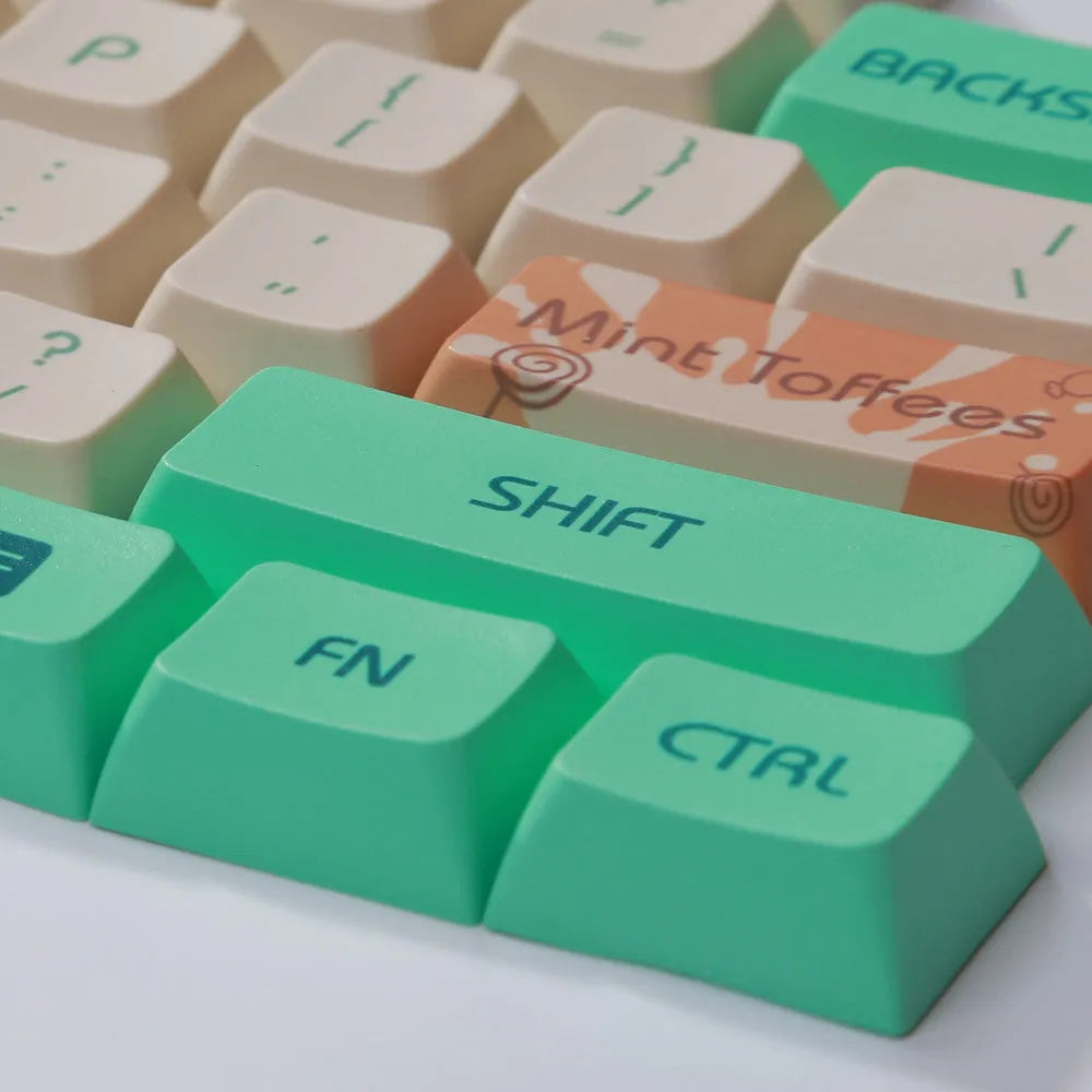 Mint toffee coloured XDA profile PBT keycap set for mechanical keyboards with DSA ball cap design