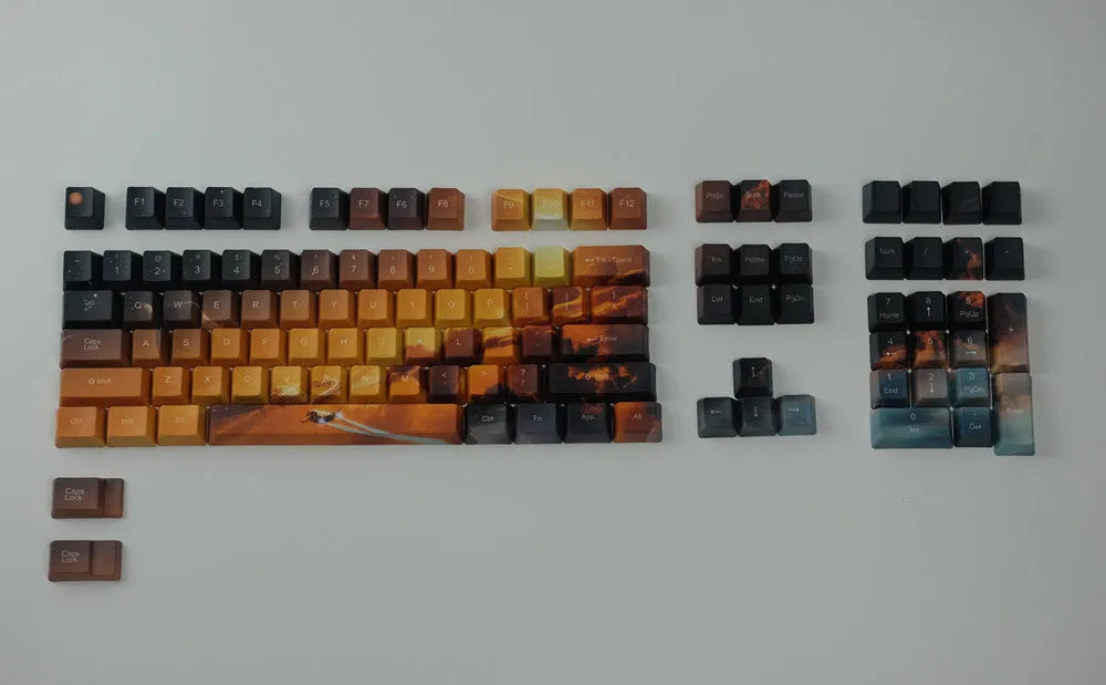 Saturn planet engraved mechanical keyboard replacement keycaps set with multimedia function keys