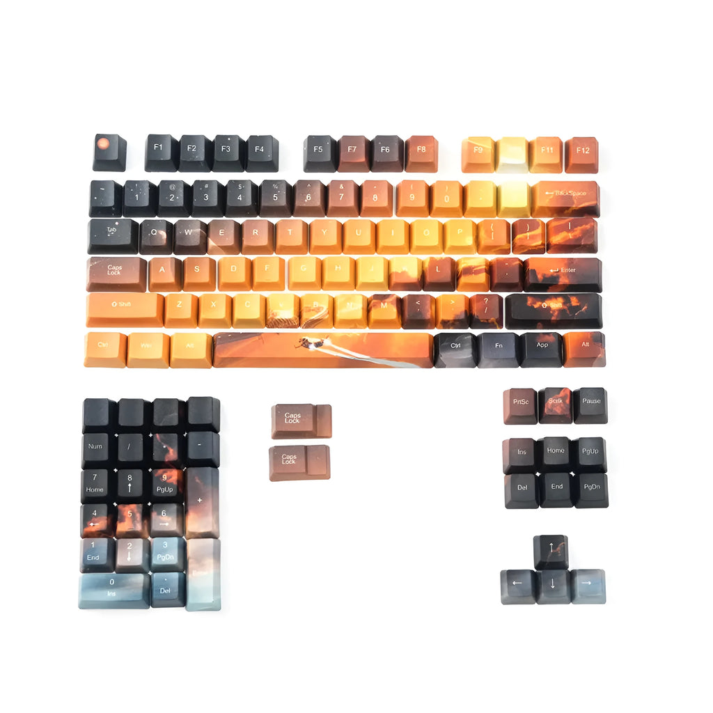 Saturn planet engraved mechanical keyboard replacement keycaps set with multimedia function keys