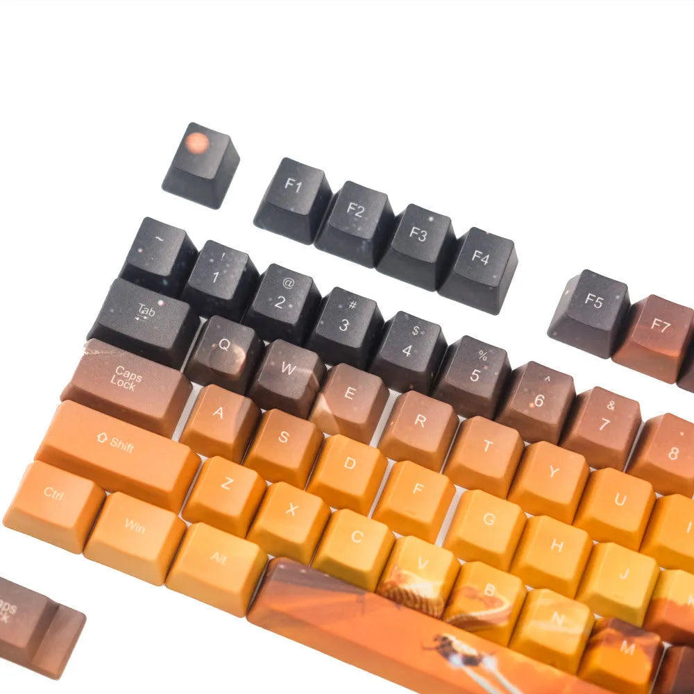 Saturn planet engraved mechanical keyboard replacement keycaps set with multimedia function keys