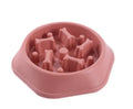 Household bone-shaped anti-choking slow food dog bowl in PP plastic, available in six colours, designed for slower canine feeding