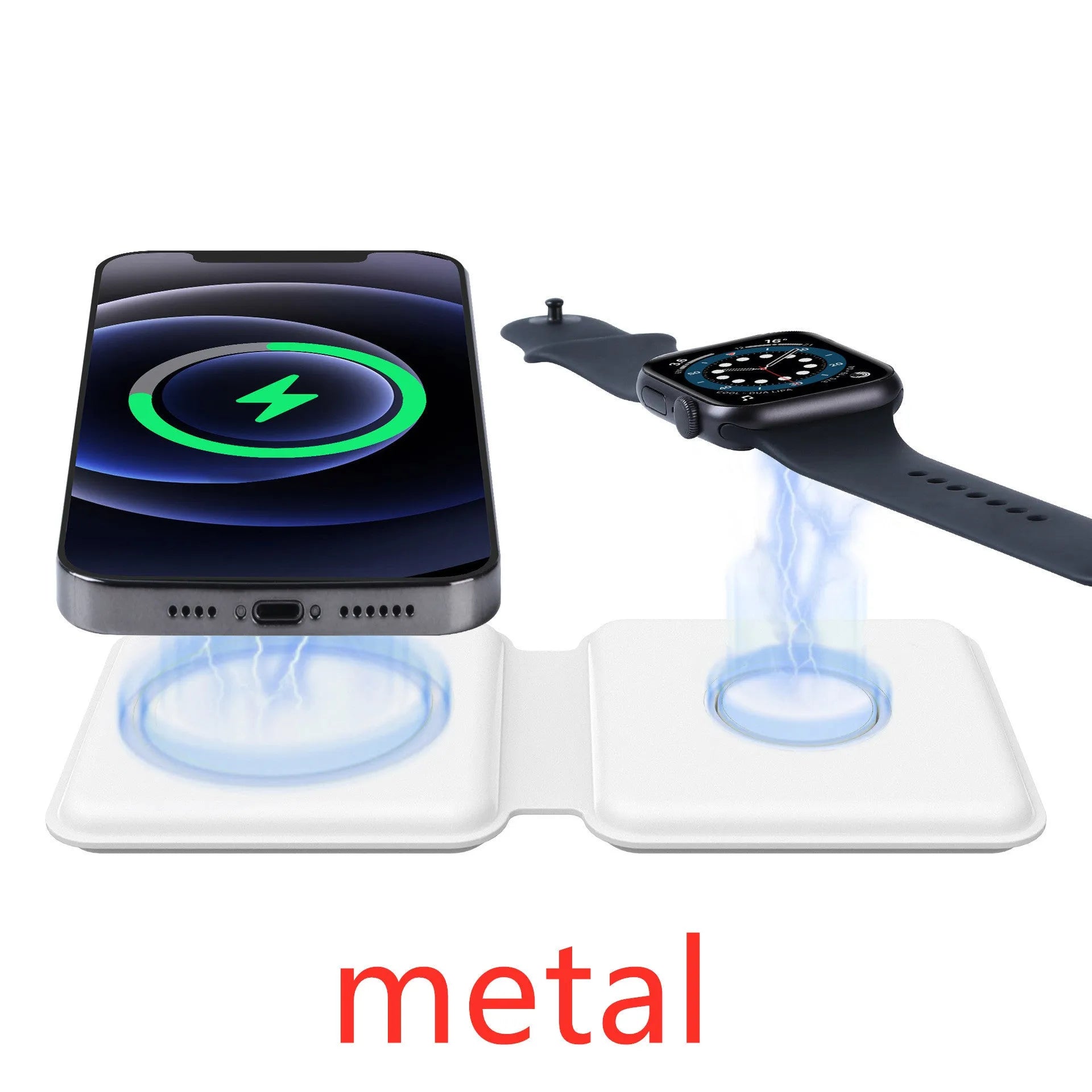 White 2 in 1 magnetic wireless charger with foldable design and dual charging pads