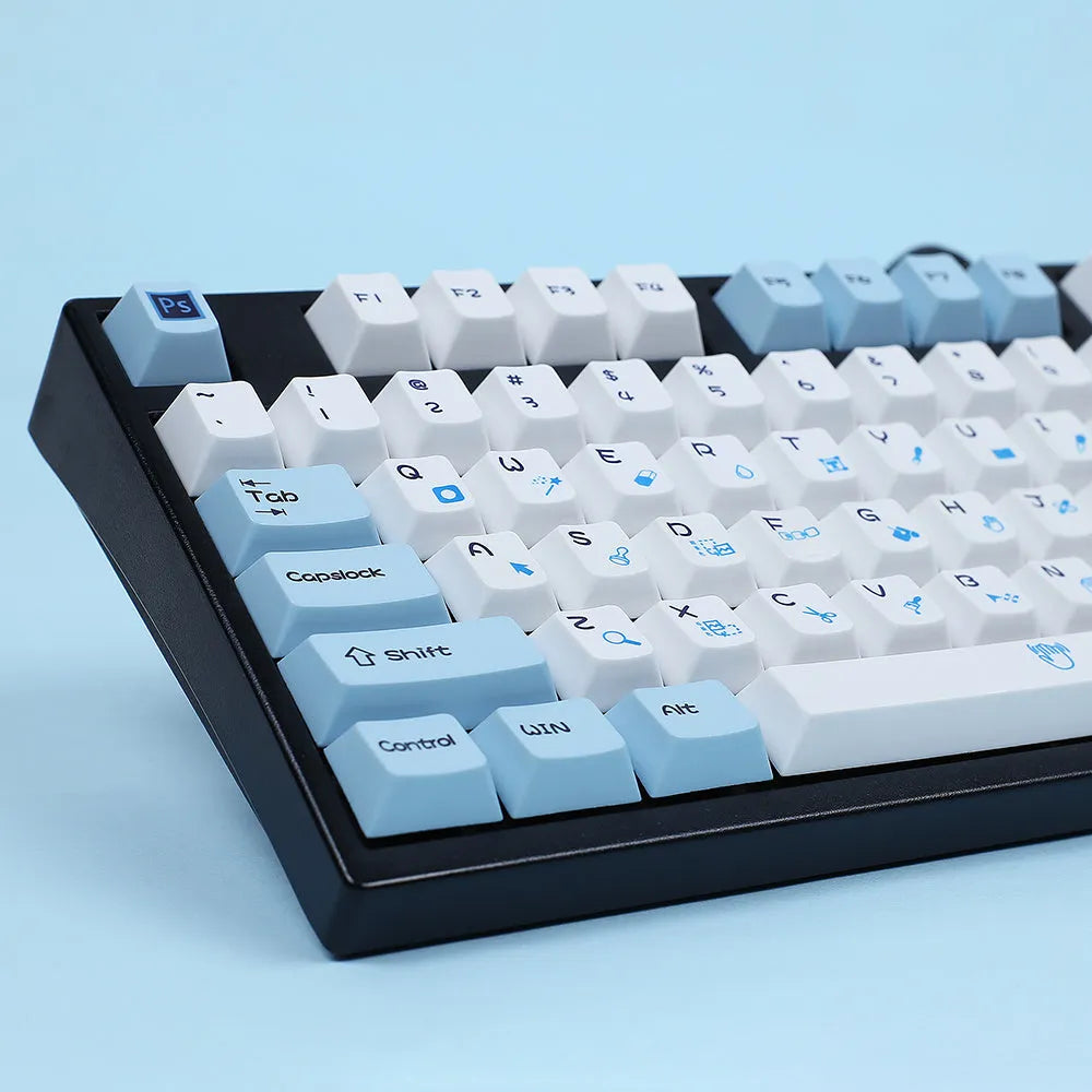 PS theme mechanical keyboard keycap set in blue and white or grey and white sublimated designs