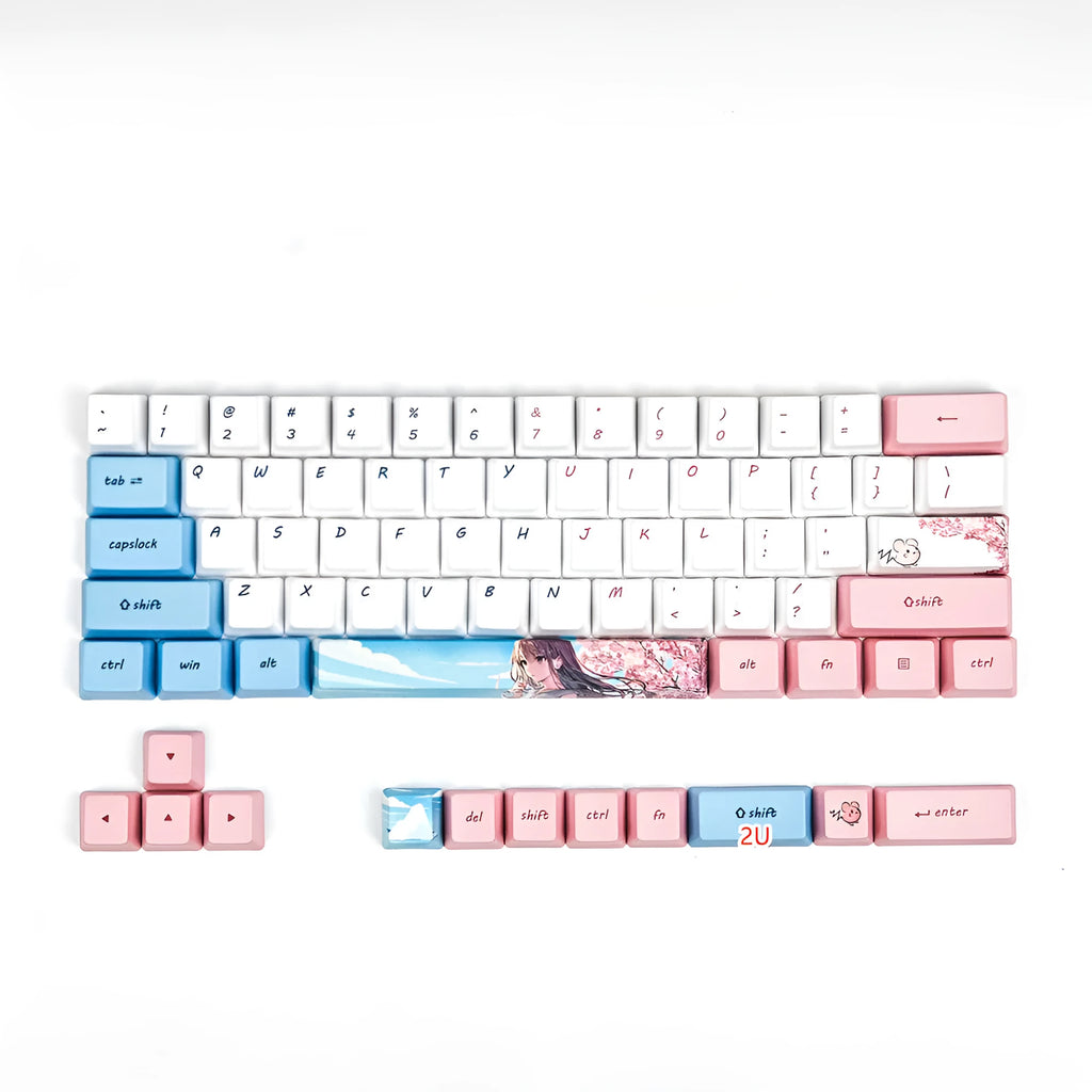 PBT sublimation keycap set with cartoon animation cherry blossom girl design for GK61 mechanical keyboards