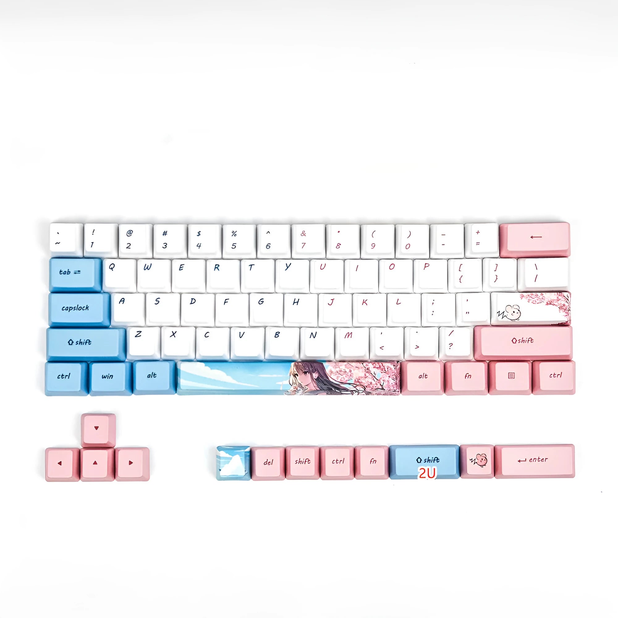PBT sublimation keycap set with cartoon animation cherry blossom girl design for GK61 mechanical keyboards
