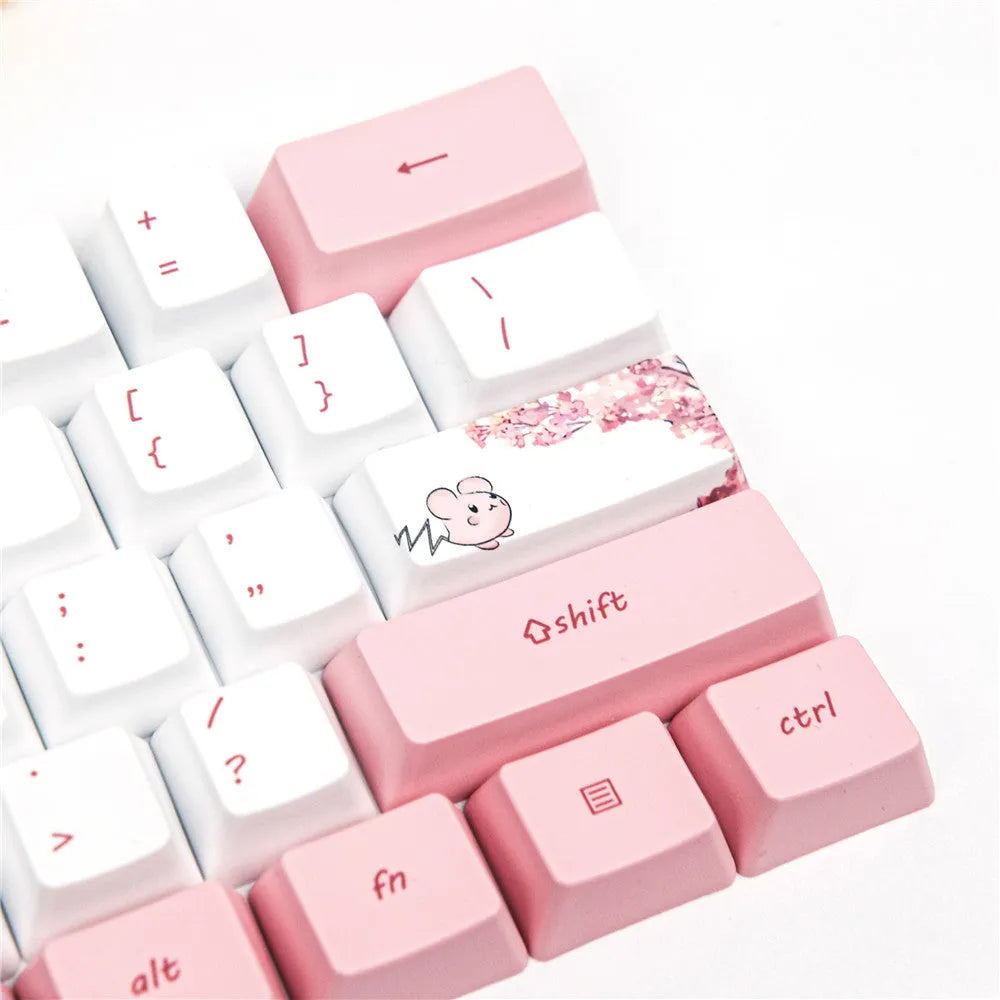 PBT sublimation keycap set with cartoon animation cherry blossom girl design for GK61 mechanical keyboards