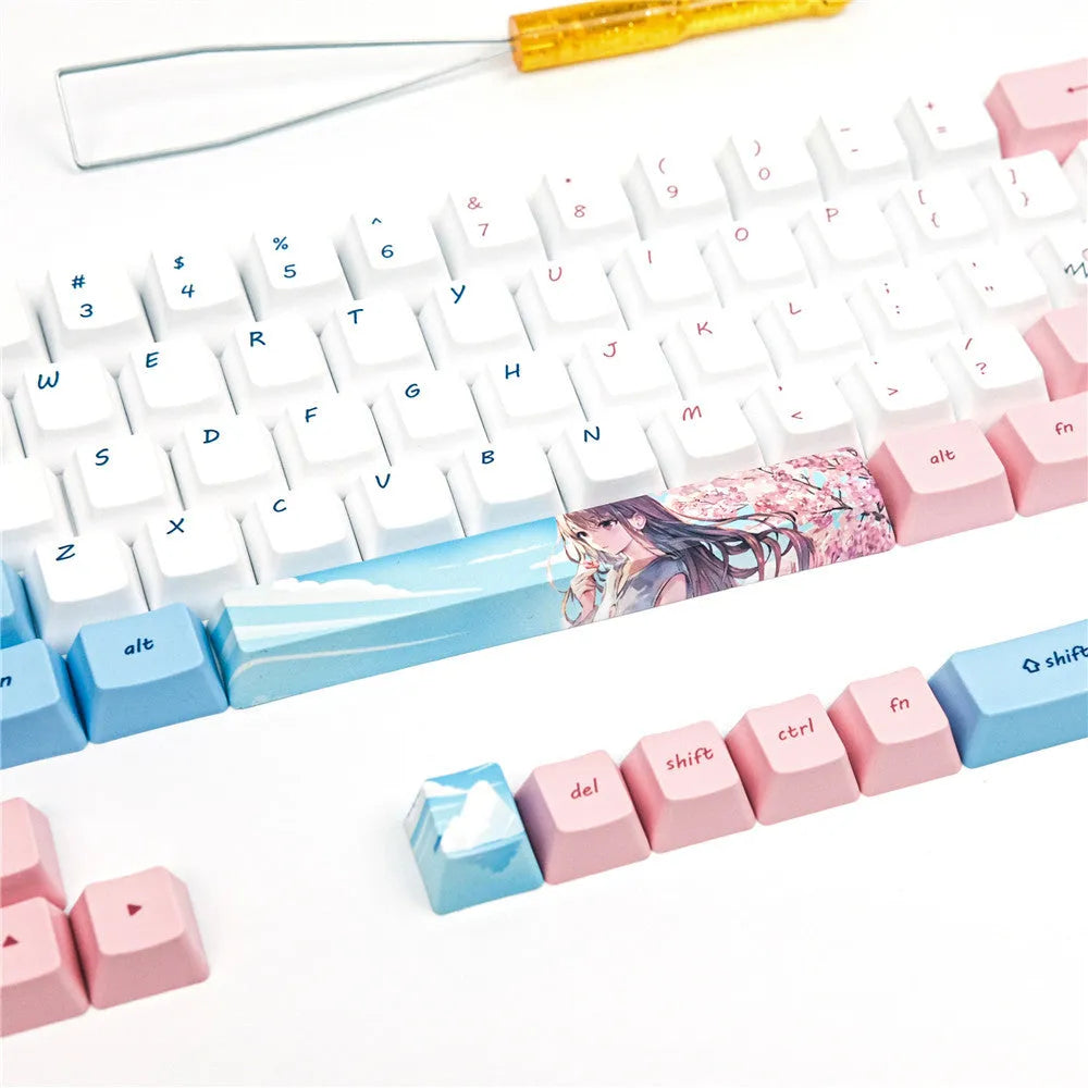 PBT sublimation keycap set with cartoon animation cherry blossom girl design for GK61 mechanical keyboards