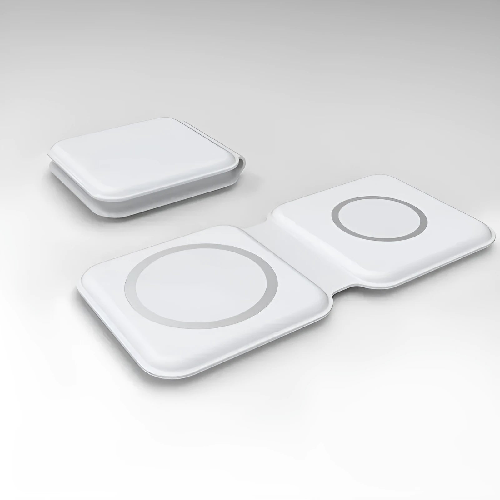 White 2 in 1 magnetic wireless charger with foldable design and dual charging pads