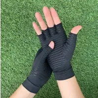 Black copper fibre compression gloves for hand support, full finger, XL size 27-29cm palm